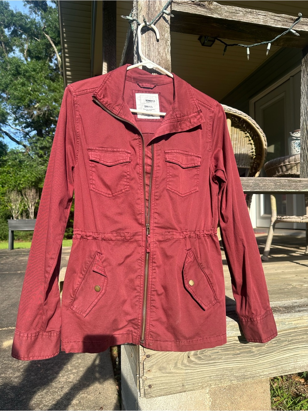 Sonoma Brick Red Utility Jacket with Waist Tie